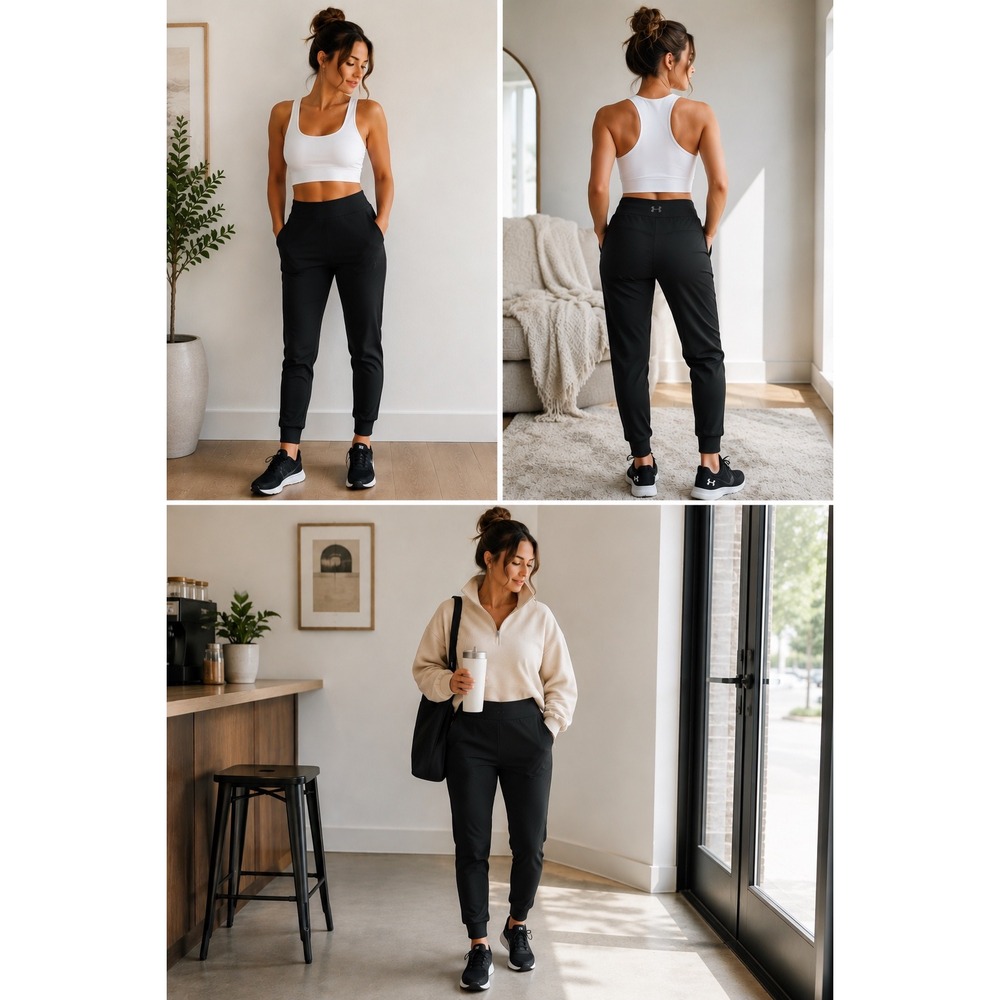 Under Armour Meridian Joggers Womens L Black High Rise Tapered Pockets Athletic